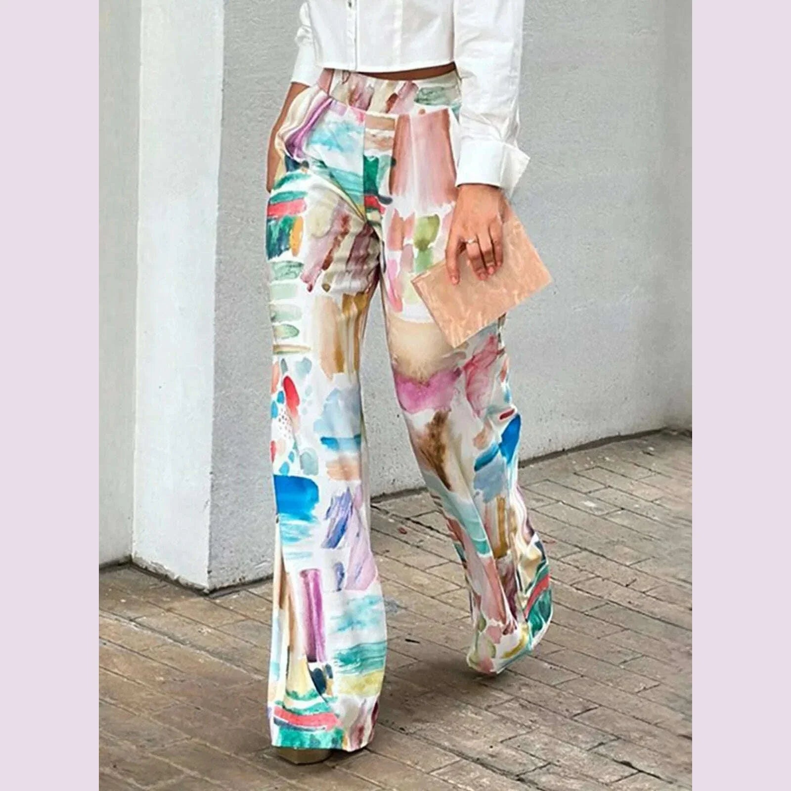 Spring Summer Loose Printed Pants 2024 New Leisure Fashion High Waisted Office Trousers For Women
