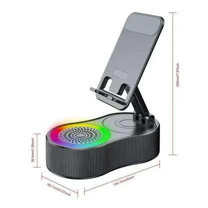360°rotatable Adjustable FoldingLift-non-slip Phone Holder Wireless Speaker with Colorful Ambient Light 5.3 HDSurround Subwoofer