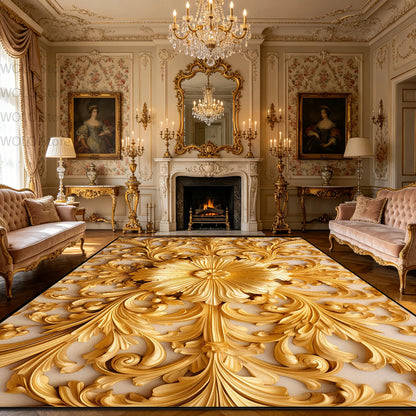 Luxury French Rococo Style Golden Carpet for Living Room Decoration Home Large Area Rugs Dining Room Bedroom Non-slip Floor Mat