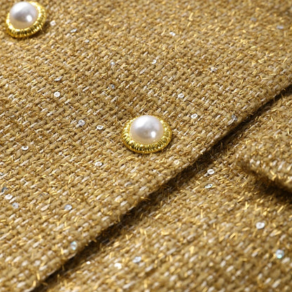 Elegant V-neck Sequin Blazer Women Double Breasted Full Sleeves Solid Slim Jackets Lady 2025 Autumn Formal Female Outwears New