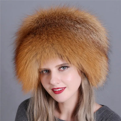 Fur hat for ladies thickened warm ear-protecting with tail snow and wind trendy