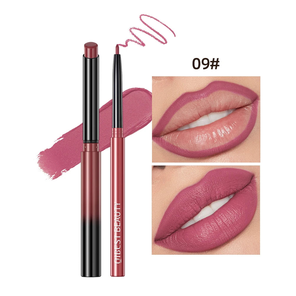 QIBEST Matte Nude Lipstick Pen Long Lasting Lipliner Lip Pencil Waterproof Lip Liner Contour Sexy Red Lip Makeup Set For Women