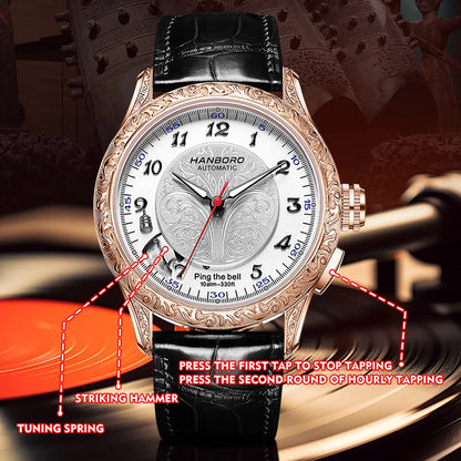 HANBORO Mechanical Alarm Watch Men Automatic Ping Bell Hourly Chime Luxury 100M Waterproof Sapphire Steel Business...