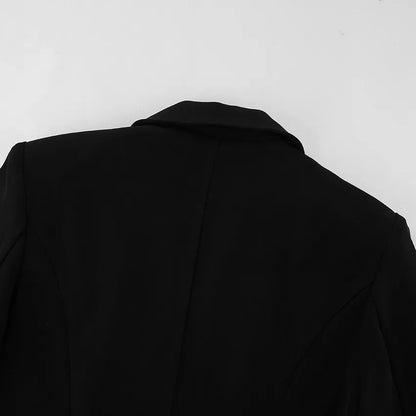 2025 Autumn and Winter New Fashion Black Small Suit Solid Jacket Design Sense Lace Splicing Commuting Long Sleeved Top Coat