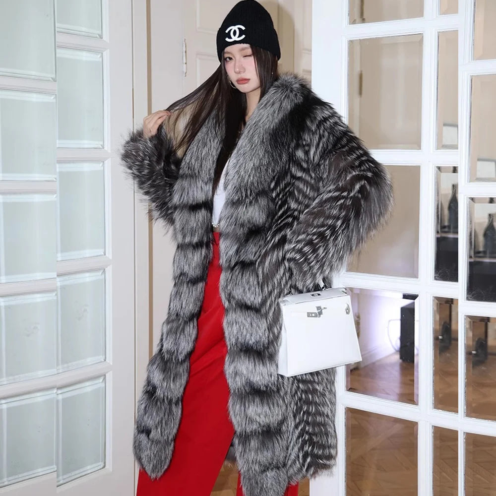 European and American big brand light luxury rare red fox fox fur coat women's long aura high-end catwalk young style winter