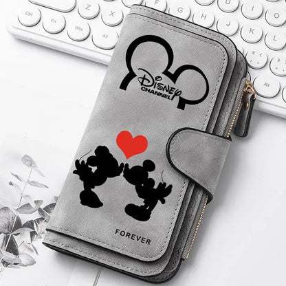  Mickey Minnie Lady Long Zip Wallet Buckle Tote Bag Coin Purse Soft PU Leather Multi-functional Card Holder Casual Daily