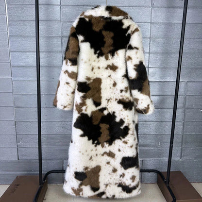 DEAT 2025 Winter New Fashion Thick Faux Fox Fur Coat For Women Contrast Color Suit Collar Warm Overcoat Female Trendy 11A06744