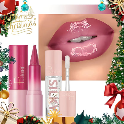 Silky lipstick and nourishing lip oil set, matte matte pointed lipstick, dual-purpose, Christmas gift choice.