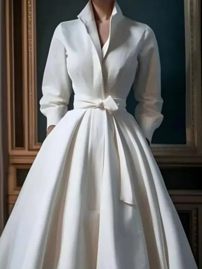 Eshin Stand Collar Long Sleeve Loose High Waist With Belt Dresses For Women 2025 Spring Fashion Female New Dress TH8734