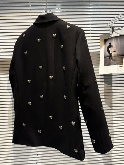 2025 Fashion Heavy Industry Lapels Blazer Women Spring Autumn Casual Korean Ladies Office Suit Coat Temperament Women Black Tops