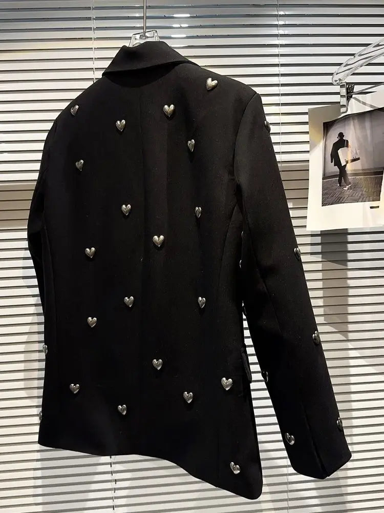 2025 Fashion Heavy Industry Lapels Blazer Women Spring Autumn Casual Korean Ladies Office Suit Coat Temperament Women Black Tops