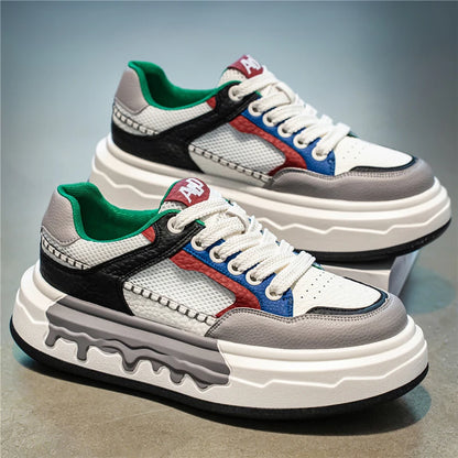 Men's Color-Blocked Thick-Soled Sneakers, Student Casual Wear-Resistant Skate Shoes, Breathable Street Fashion Men's Shoes 2026 New Model