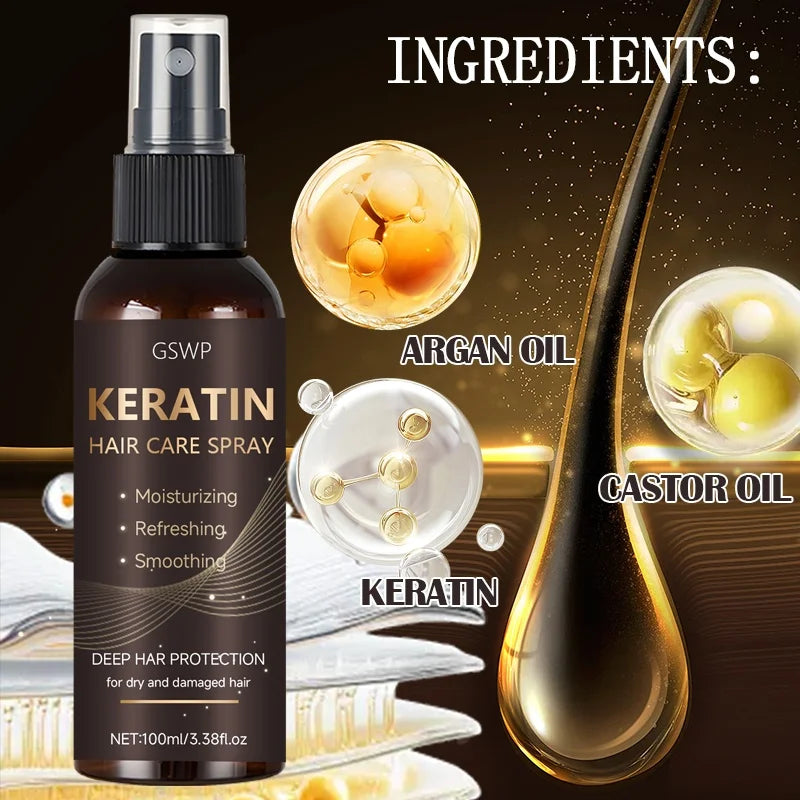 GSWP Keratin Hair Spray contains castor oil and argan oil, quickly absorbed, moisturize hair, leave it non-greasy.100ml - Kimlud