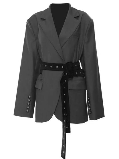 DEAT Fashion Women's Blazer Notched Collar Double Sashes Deconstructive Back Button Loose Suit Jacket Autumn 2025 New 1DH7481