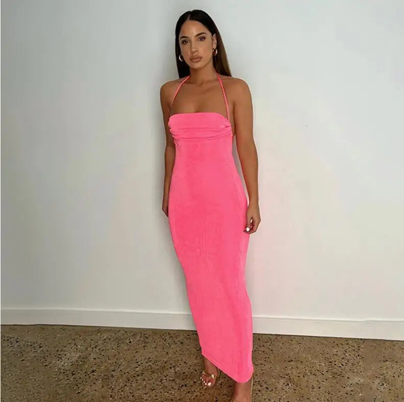 Sexy Halter Backless Long Summer Dresses Women 2025 Fashion Sundresses Purple Bodycon Maxi Nigth Club Party Dress Baddie...