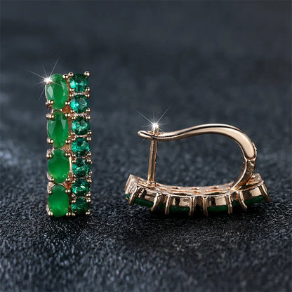 Luxury Female Green Oval Round Clip Earrings Charm Gold Color Wedding Jewelry For Women | Kimlud Luxury Jewelry