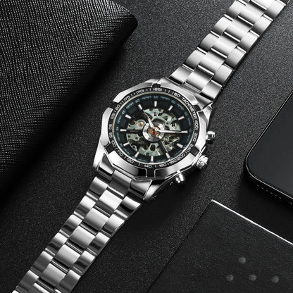 WINNER Classic Skeleton Watch for Men Luminous Hands Mechanical Watches Stainless Steel Strap Luxury Brand Forsining Wristwatch - Kimlud