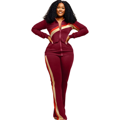 Women Fall Clothes 2025 Slim Zippered V-neck Jacket Trousers Tight Sports Long Sleeves Suit Conjuntos De Mujer 2 Piezas Elegante