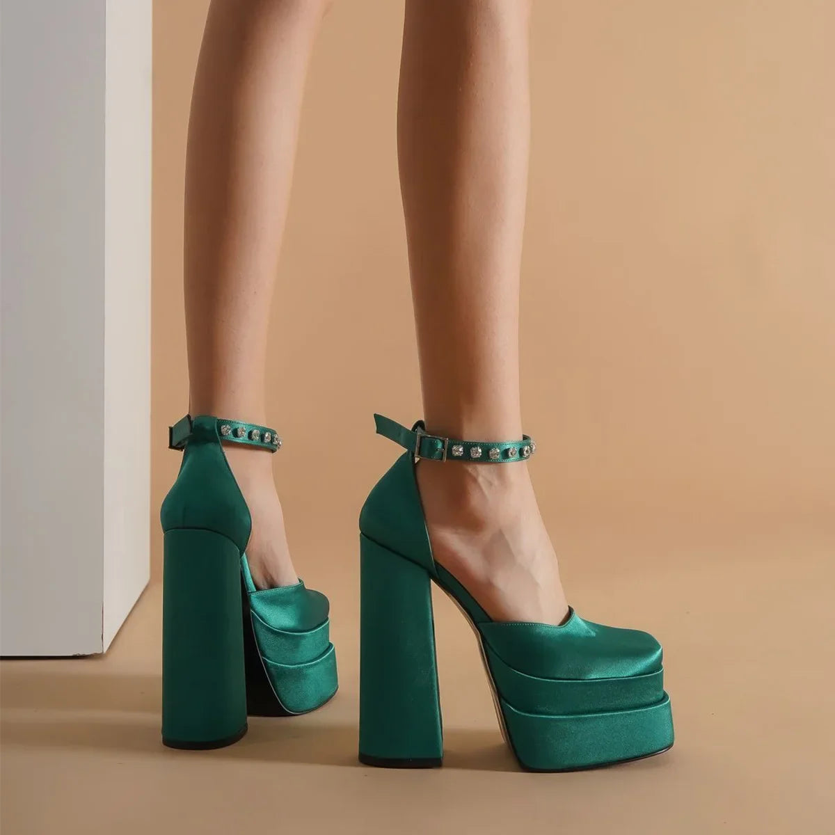 Round Toe Beige High Heels 2024 Basketball Platform Women's Shoes With Straps Sexy Pump 12cm Latest Buckle Casual Square Crossdr