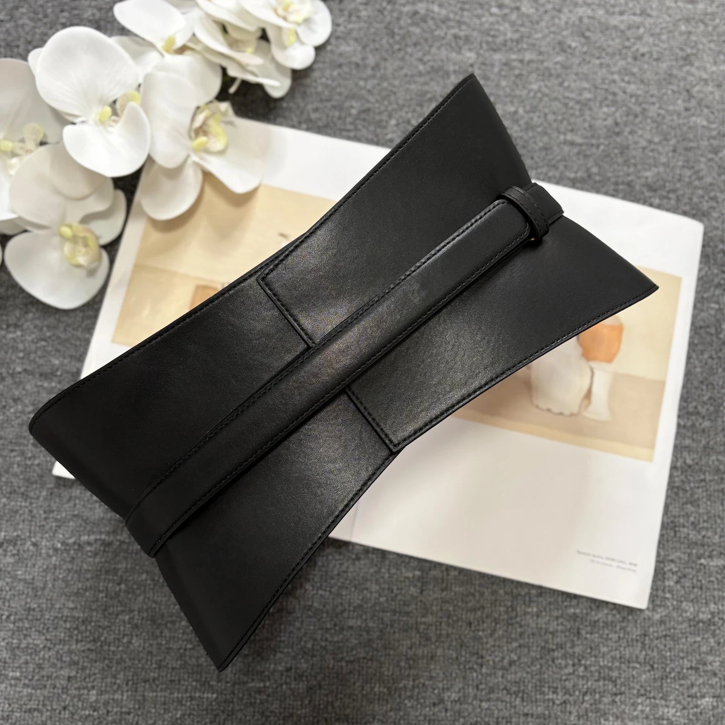 Minimalist Style Leather Belt with Hook & Loop Fastening, Wide Genuine Leather Women's Belt, Black Texture Wide...