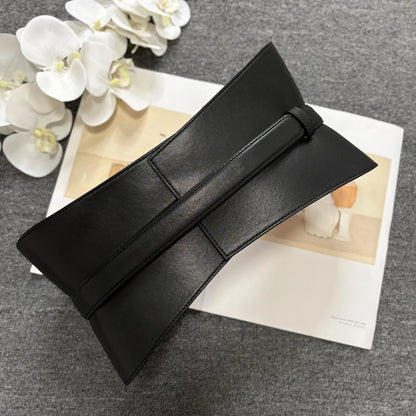 Minimalist Style Leather Belt with Hook & Loop Fastening, Wide Genuine Leather Women's Belt, Black Texture Wide...
