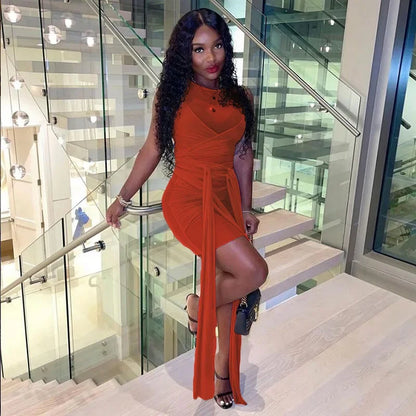 Bangniweigou Ribbon Wrap Up Draped Mesh See Through Bandage Dress Women Mummy Tie Up Bodycon High Waist Short Brown Dresses - Kimlud