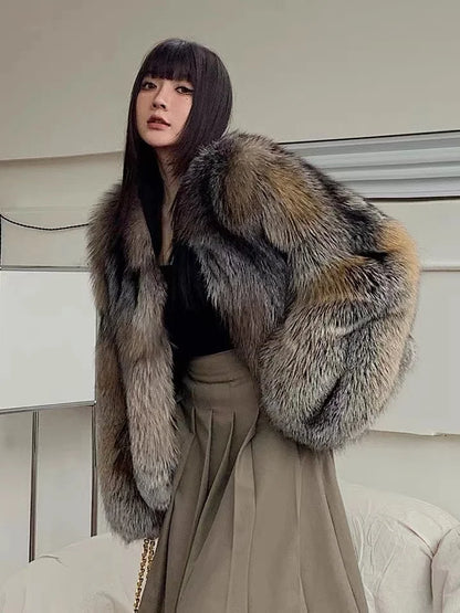 High-end Rare Gold-edged Fox Fur Fur Coat Women's Coat Internet Celebrity New Year Winter Fur Coat