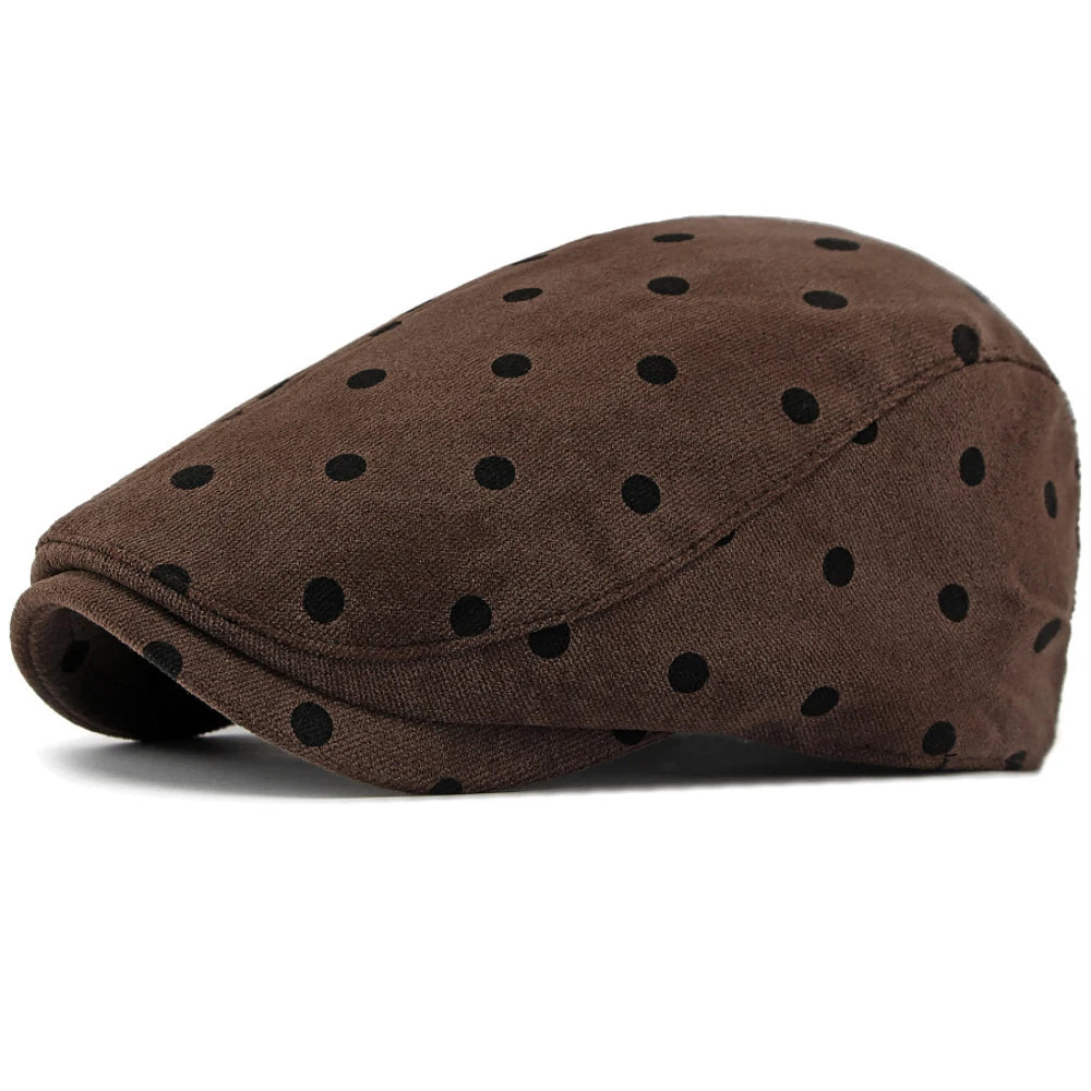 HT5153 Berets for Men Women Retro Artist Painter Beret Hat Male Female Dots Adjustable Ivy Flat Cap Autumn Faux Suede Beret Cap