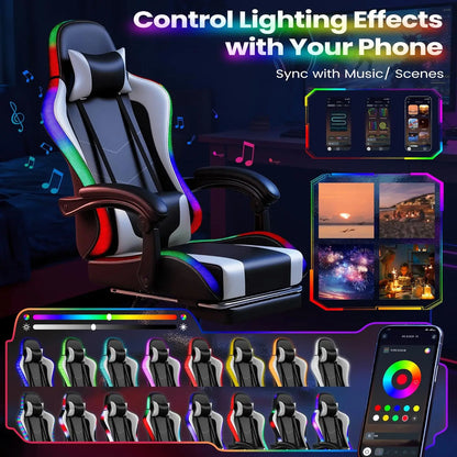 Gaming Chair, Video Game Chair with Footrest and Massage Lumbar Support, Ergonomic Computer Chair Height Adjustable, Customized