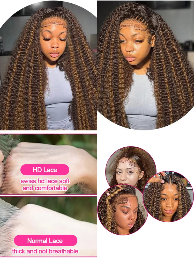 Vietnamese Curly Wigs Highlight Ombre Wear and Go Glueless Wig Human Hair Deep Wave Frontal Wigs 13x4 13x6 HD Lace Frontal Wigs