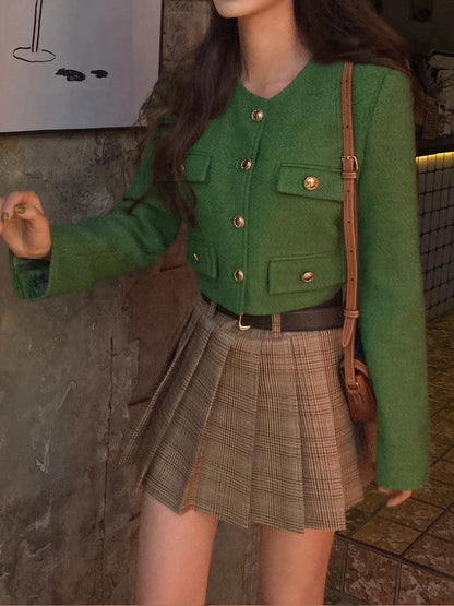 Chic ort Outerwear Women's Springtime Ele round Ne Loose Long Sve Top Faionable Design Sense Commute Sle Coat