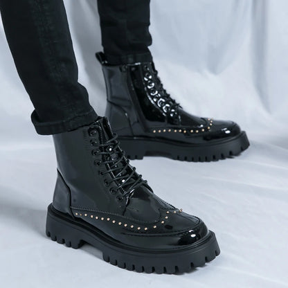 Autumn Men Platform Boots Casual Genuine Leather Shoes Personalized Design Motorcycle Boots Thick Sole Sneakers Party...