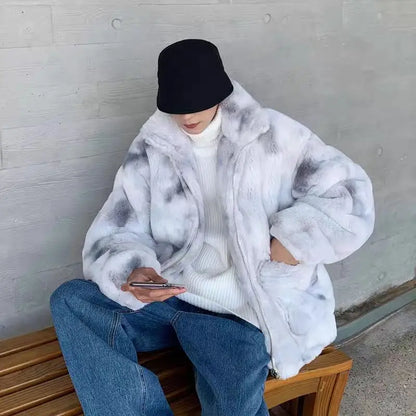 Autumn Winter New Fashion Long Sleeve Stand Collar Solid Lamb Wool Trench Men's Clothing Korean Zipper Warm All-match Trend Top