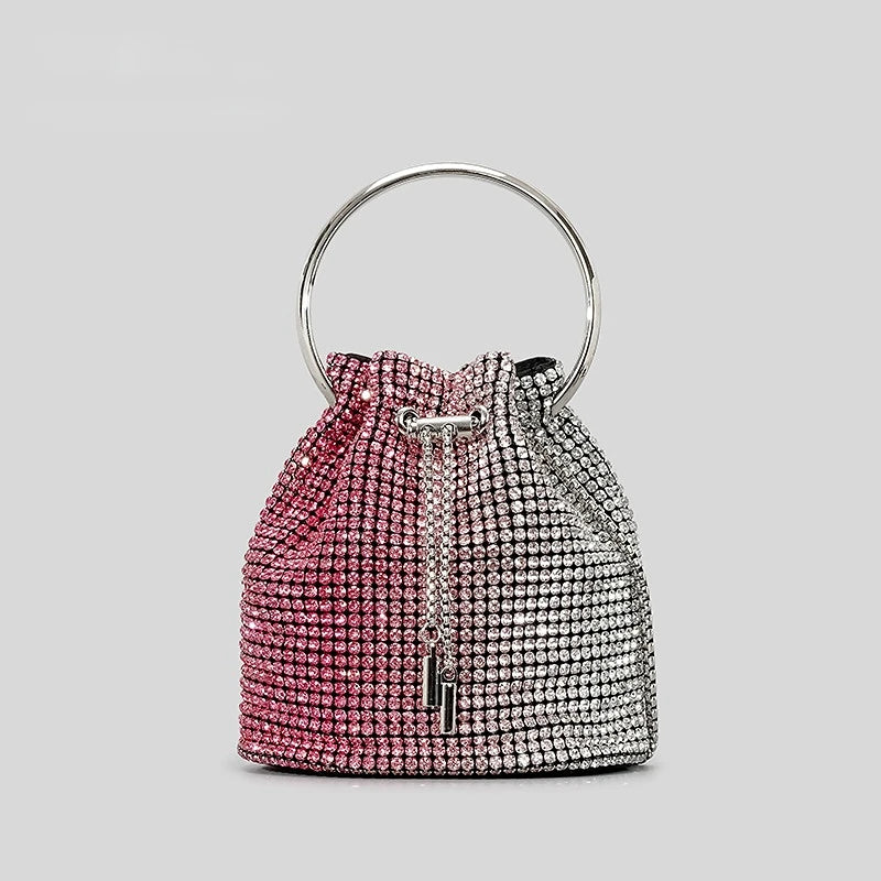 Diamond Tassel Evening Clutch Bag Round Handle Crystal Bucket Bag Luxury Designer Handbags Rhinestone Chain Wedding Party Bag - Kimlud