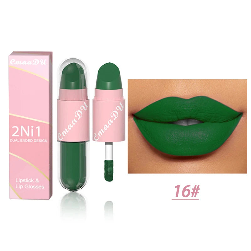 18Color 2 in 1 Sexy Red Brown Matte Liquid Lipstick Double Head Purple Lip Gloss Moisturizer Lasting Waterproof Lip...