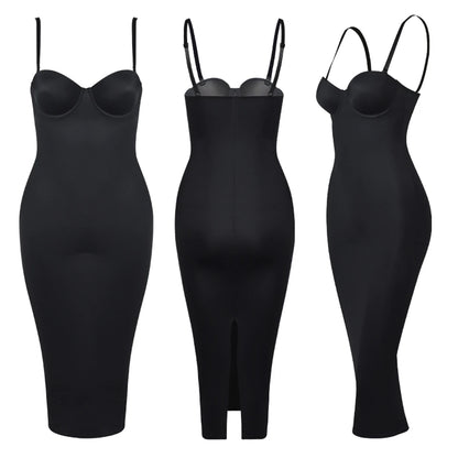 Wechey Slip Dress Tummy Control Shapewear Women Slimming Body Push Up Bras Lifts Breasts Underwear Slit Hemline