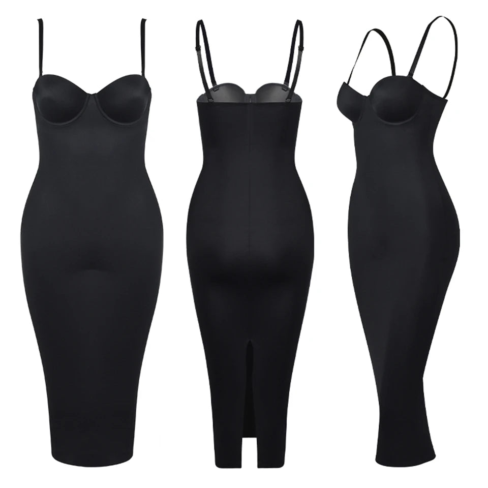 Wechey Slip Dress Tummy Control Shapewear Women Slimming Body Push Up Bras Lifts Breasts Underwear Slit Hemline