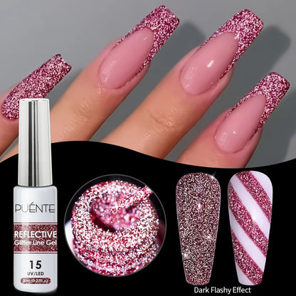 7.5ML Sparkling Reflective Glitter Gel Nail Polish Pink Purple Red Blue Colors Dark Flashing Nail Gel Soak Off UV Nail Varnish