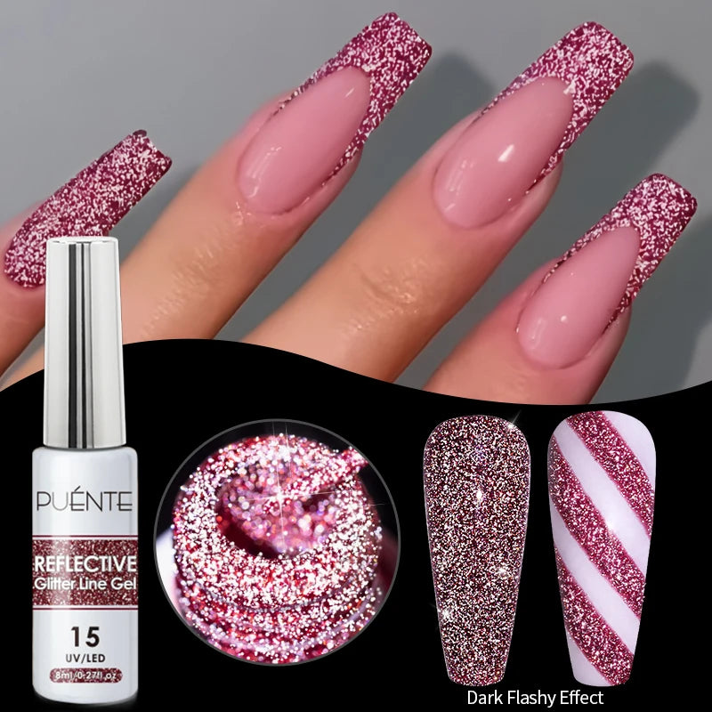 7.5ML Sparkling Reflective Glitter Gel Nail Polish Pink Purple Red Blue Colors Dark Flashing Nail Gel Soak Off UV Nail Varnish