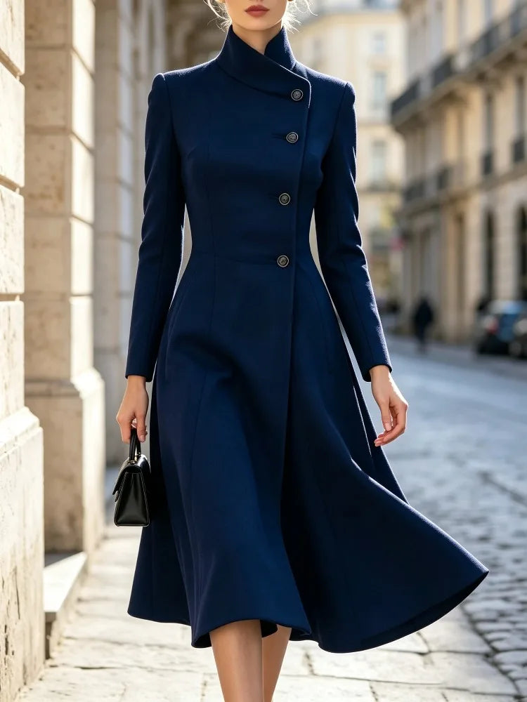 Yeezzi Women's Elegant Asymmetric Stand Collar Evening Coat Dress 2026 New Autumn Long Sleeves Party Office A-line Midi...
