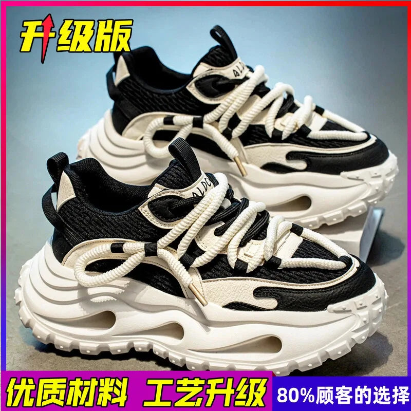 Men's Spring Retro Rascal Handsome Fashion Casual Versatile Height Increasing Thick Bottom Outdoor Sports Running Shoes