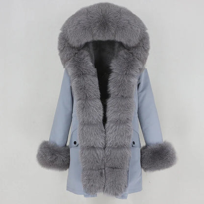 OFTBUY 2024 Fashion Winter Jacket Women Real Fur Coat Natural Real Fox Fur Collar Loose Long Parkas Big Fur Outerwear Detachable