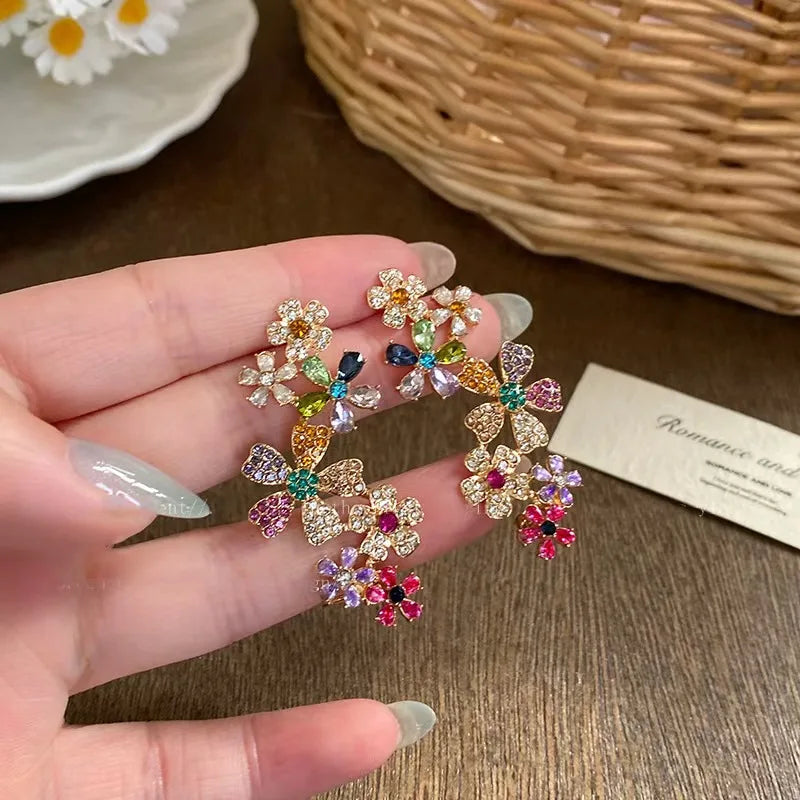Romantic Colorful Zircon Flower Earrings for Women Luxury Metal Little Daisy Earrings Exquisite Wedding Party Jewelry...