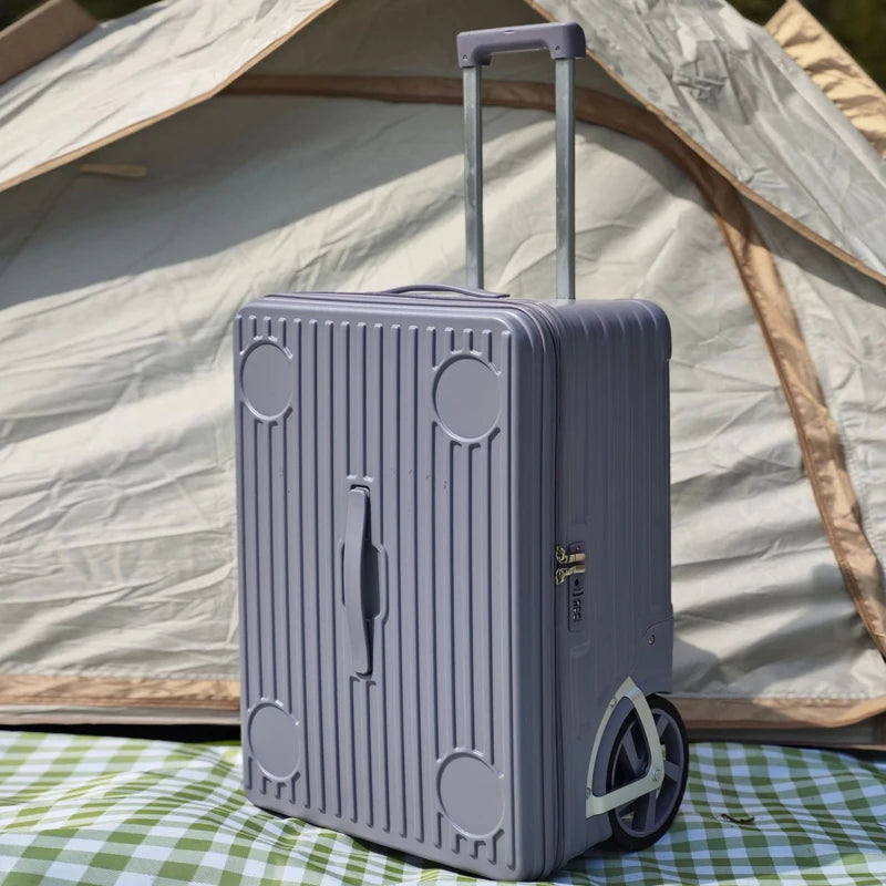 New outdoor camping large-wheel luggage with side opening, large-capacity PC travel suitcase, single-directional wheels, 24-inch - Kimlud
