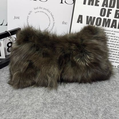Winter Fox Fur Bag Women's  Bag Fashion  Handbag Ladies Bags Purses Women Shoulder Bag Real Silver Fox Fur Messenger Bags