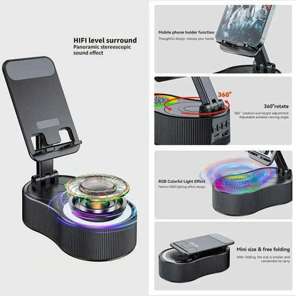 New Cell Phone Holder Stand With LDE Light Bluetooth Speaker Adjustable Tablet Bracket Support Portable Wireless Loudspeaker