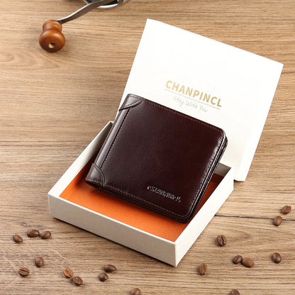 CHANPINCL Genuine Cow Leather Men Wallet Luxury Short Tri-Fold First Layer Cowhide Purse Male Business Horizontal Fashion