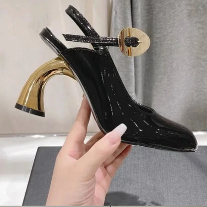 New Cross Strap Irregular Heel Roman Sandals European American Brand Runway Show Sexy Black White High-heeled Shoes Size 35-43 - Kimlud