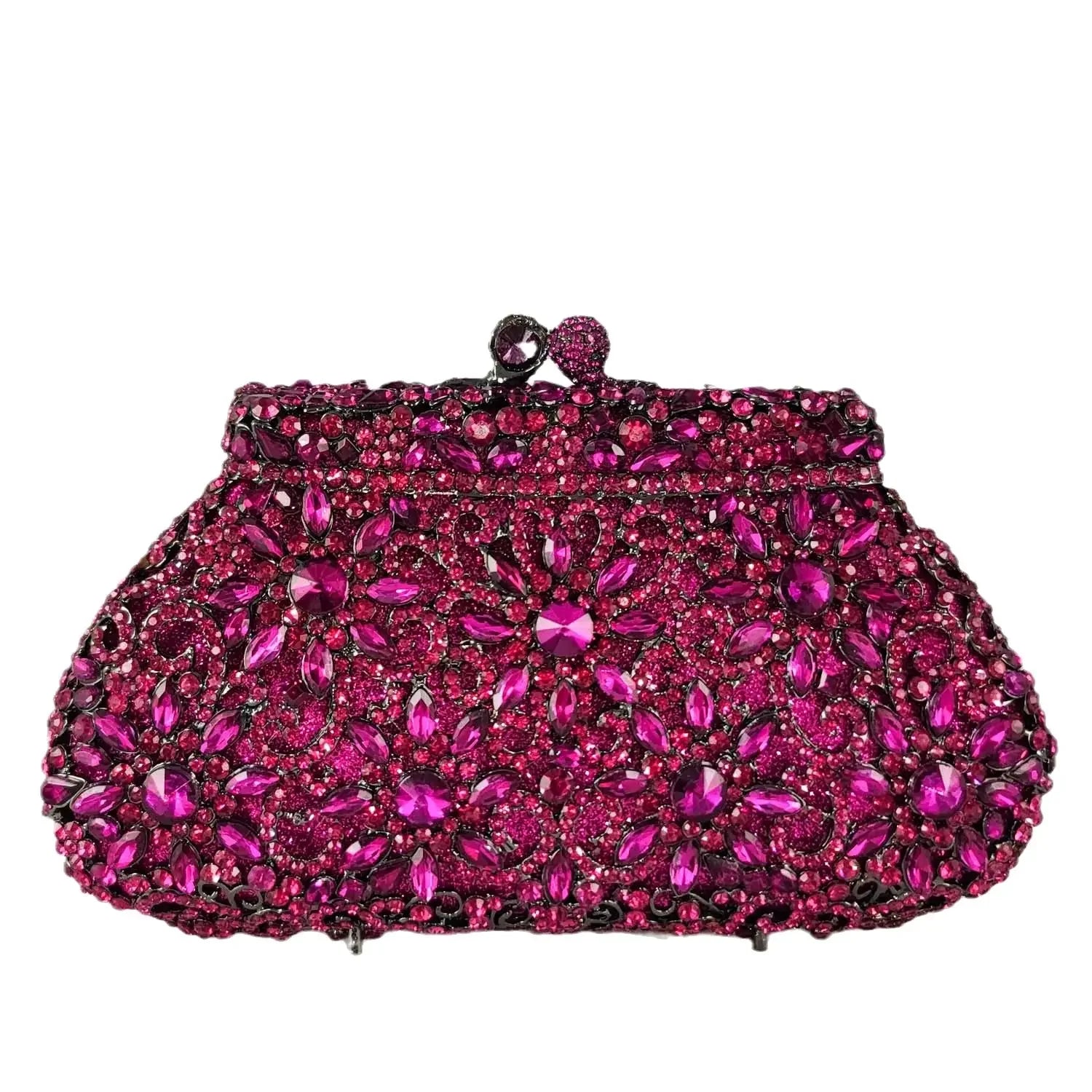 Boutique De FGG (in stock) Flower Crown Clutch Silver Crystal Evening Handbag Women Party Prom Bag Bridal Clutches Wedding Purse - Kimlud