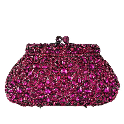 Boutique De FGG (in stock) Flower Crown Clutch Silver Crystal Evening Handbag Women Party Prom Bag Bridal Clutches Wedding Purse - Kimlud
